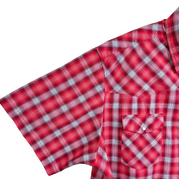 Wrangler Western Red Carmine Plaid Western Snap Short Sleeve‎ Shirt - Picture 5 of 8